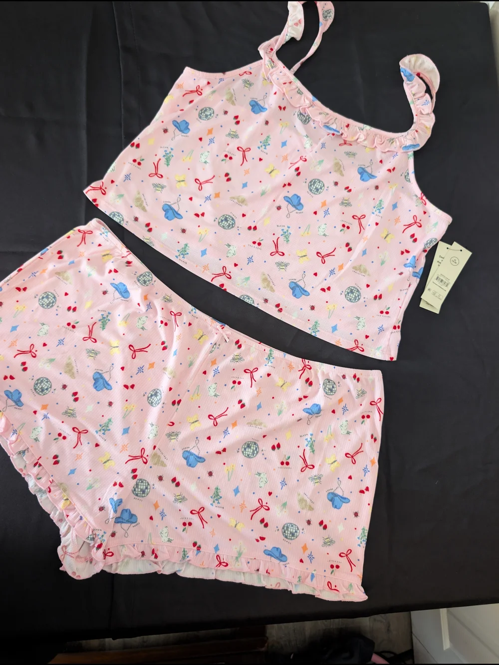 Women’s Pink Printed Ruffle Pajama Set